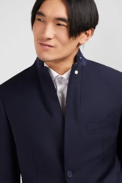 Blazer Bleu Fonce Details Noeud En Relief
