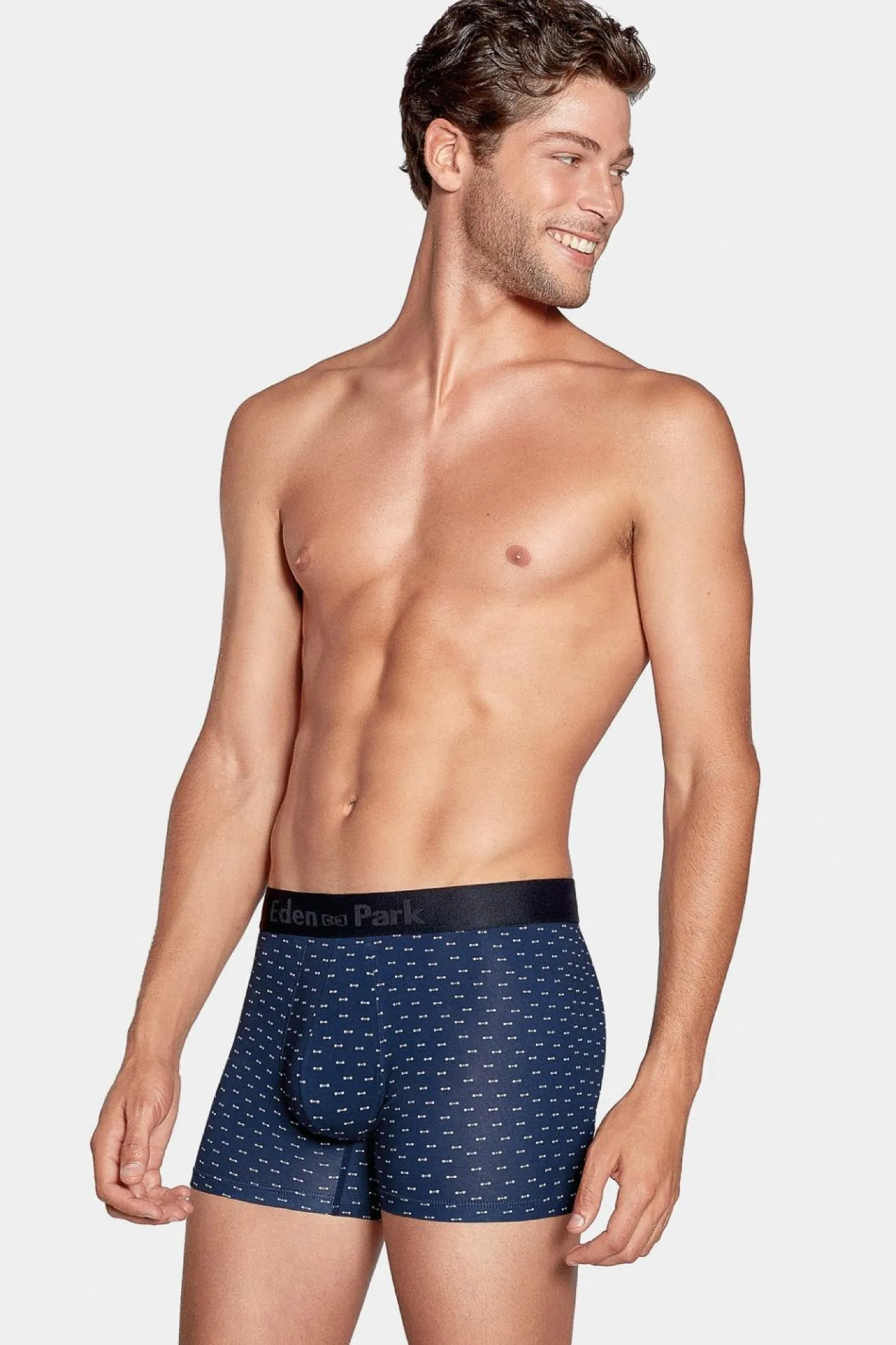 Boxer A Micro Motifs Noeud Papillon Marine Et Blanc En Coton Stretch
