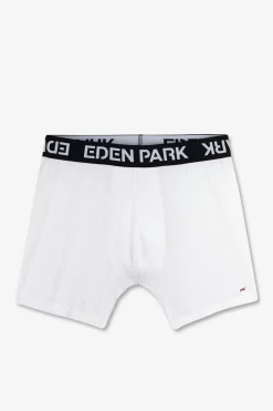 Boxer Blanc A Ceinture Elastique Marine En Coton Stretch