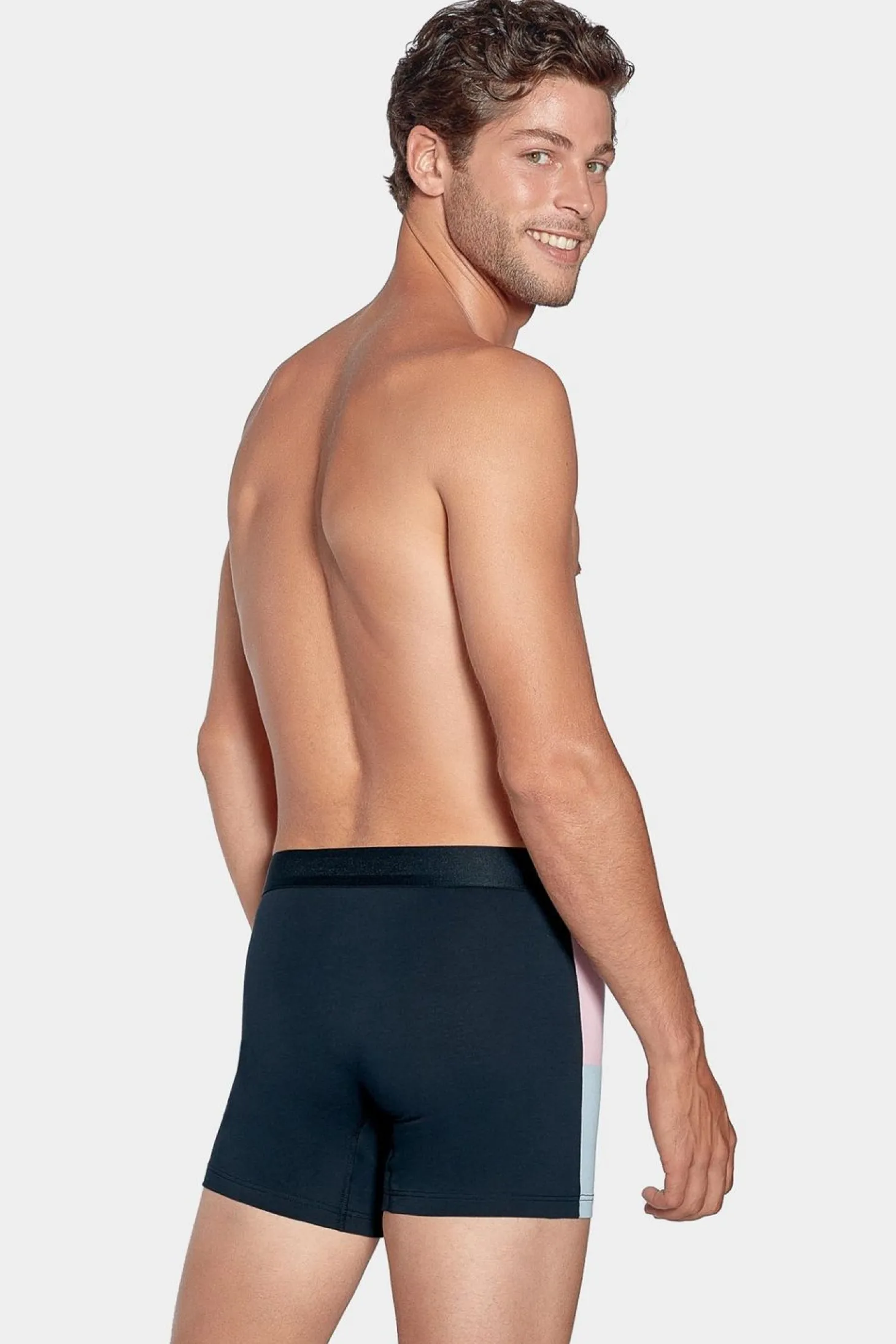 Boxer Colorblock Marine Rose, Ciel Et Blanc En Coton Stretch