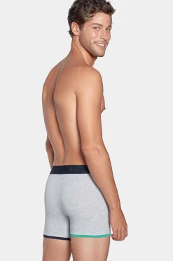 Boxer Gris A Details Contrastes En Coton Stretch