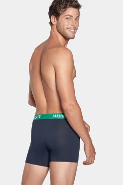 Boxer Marine A Ceinture Elastique Verte En Coton Stretch