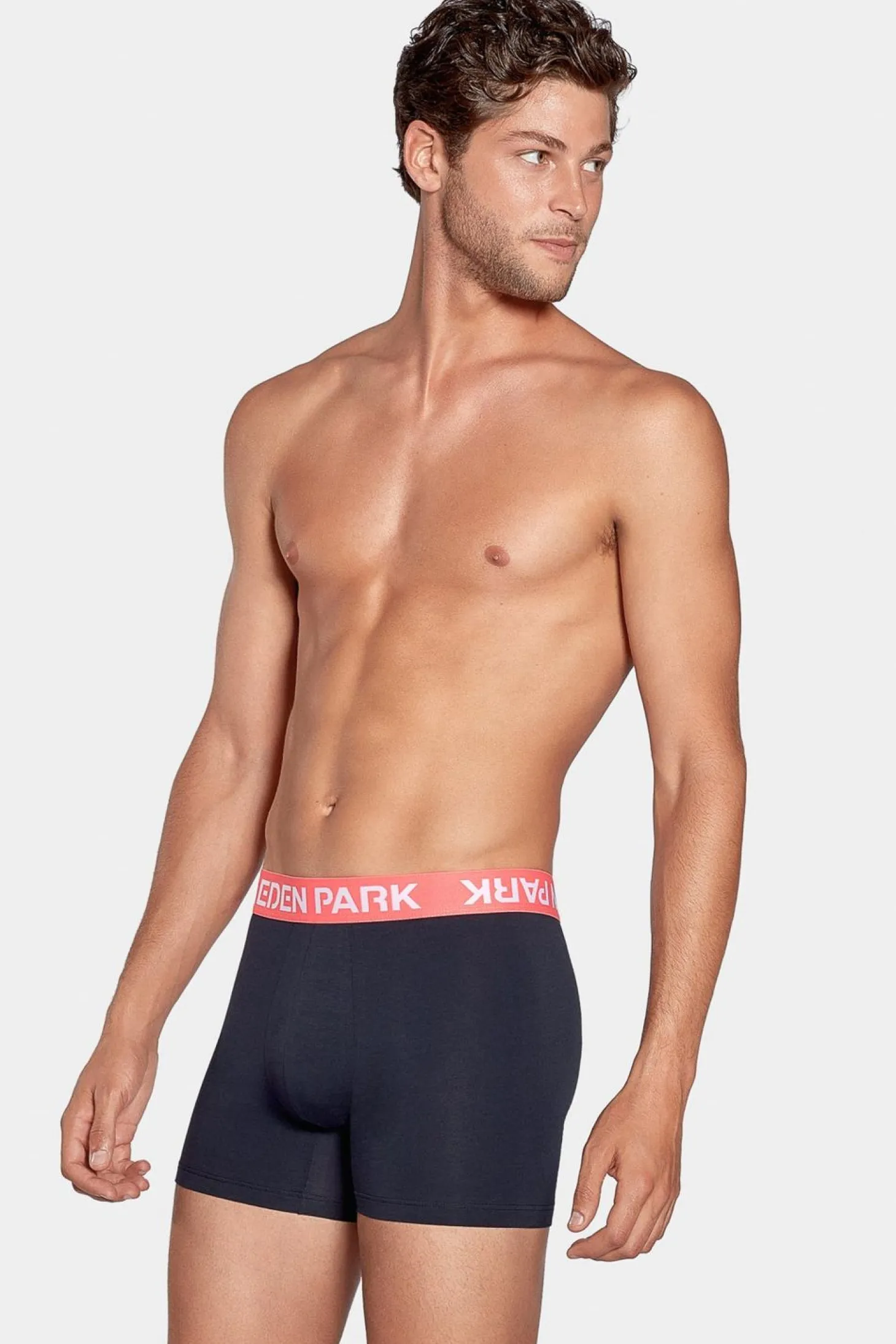 Boxer Marine A Ceinture Elastique Rouge En Coton Stretch
