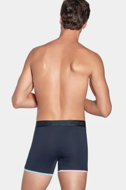 Boxer Marine A Details Contrastes En Coton Stretch