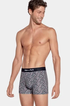 Boxer Marine Micro Imprime Fleurs En Coton Stretch