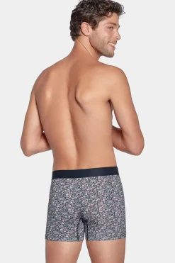 Boxer Marine Micro Imprime Fleurs En Coton Stretch