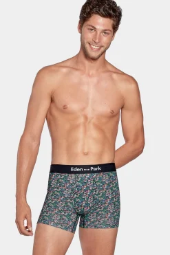 Boxer Vert Micro Imprime Fleurs En Coton Stretch