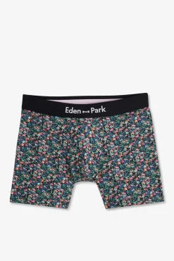 Boxer Vert Micro Imprime Fleurs En Coton Stretch