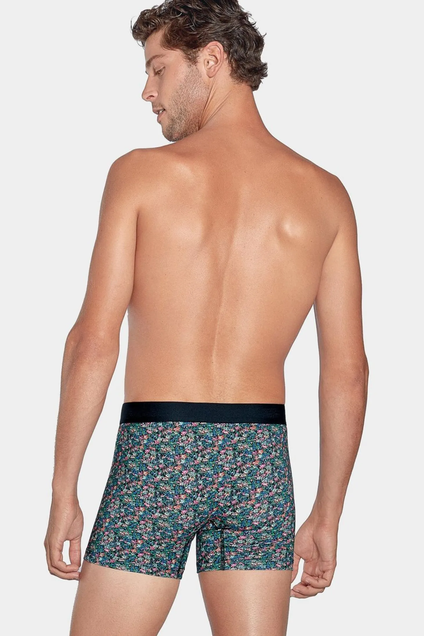 Boxer Vert Micro Imprime Fleurs En Coton Stretch