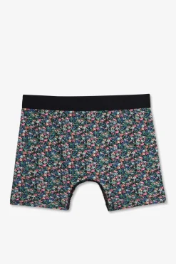 Boxer Vert Micro Imprime Fleurs En Coton Stretch