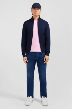 Cardigan Bleu Marine Zippe En Coton