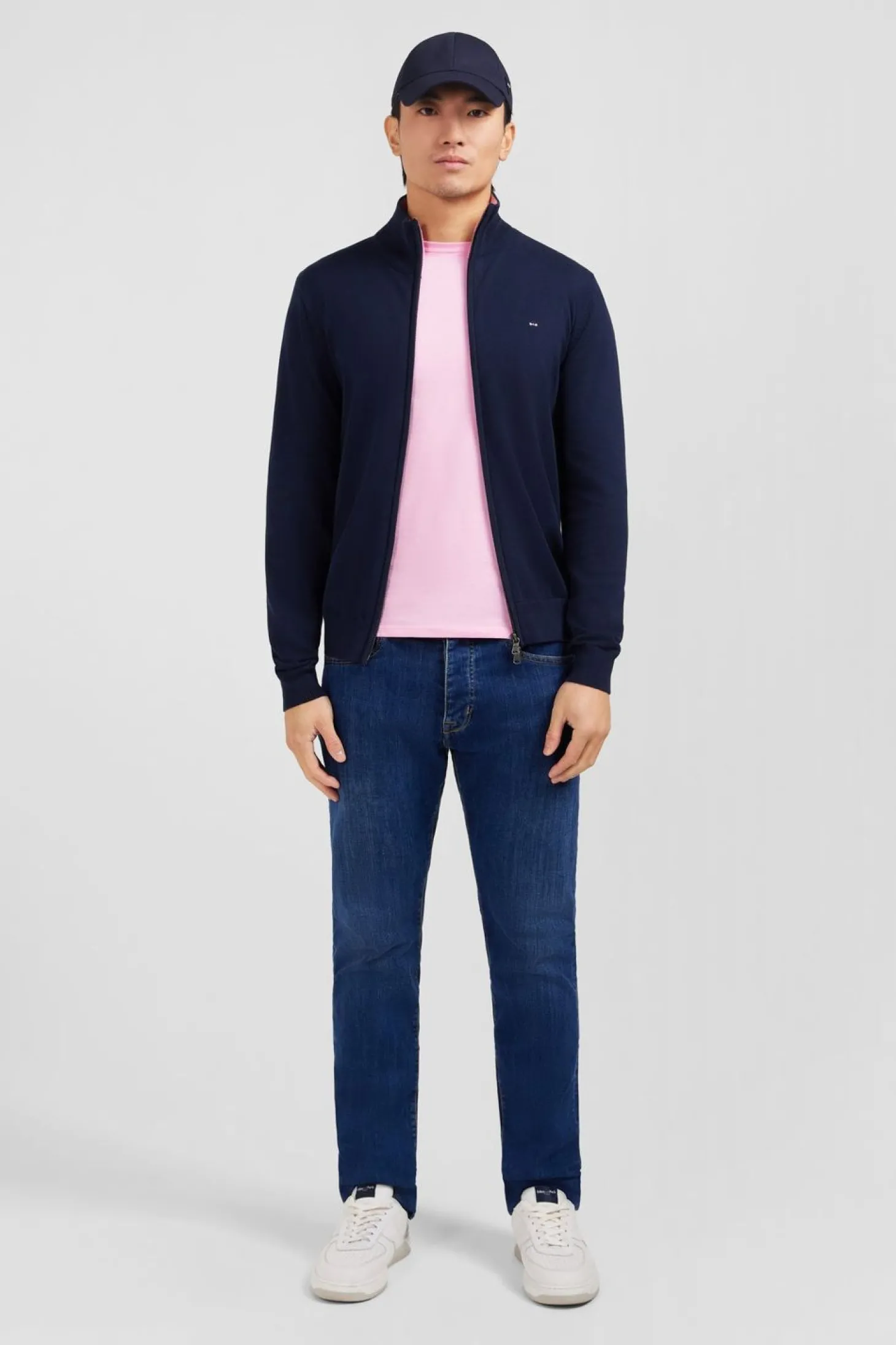 Cardigan Bleu Marine Zippe En Coton