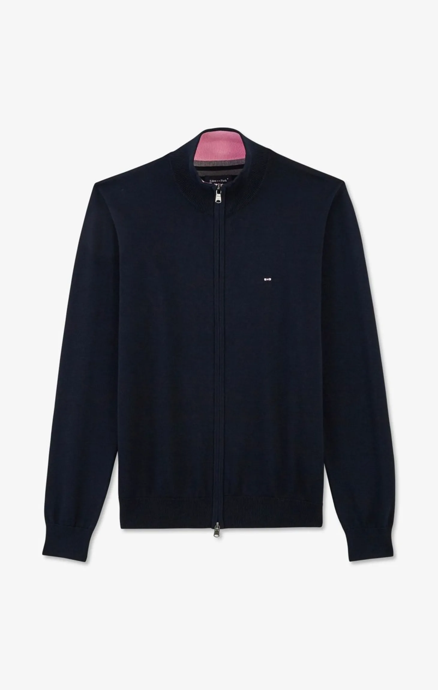 Cardigan Bleu Marine Zippe En Coton