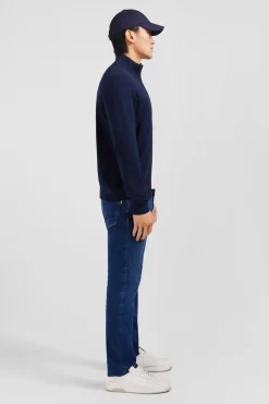 Cardigan Bleu Marine Zippe En Coton