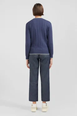 Cardigan Boutonne Bleu En Jeu De Maille