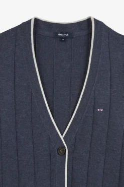 Cardigan Boutonne Bleu En Jeu De Maille