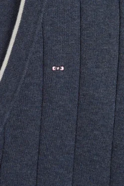 Cardigan Boutonne Bleu En Jeu De Maille