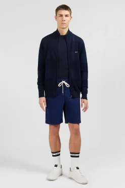 Cardigan Zippe Bleu Marine En Jeu De Maille