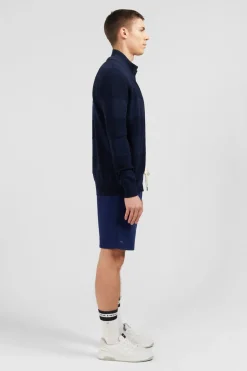 Cardigan Zippe Bleu Marine En Jeu De Maille