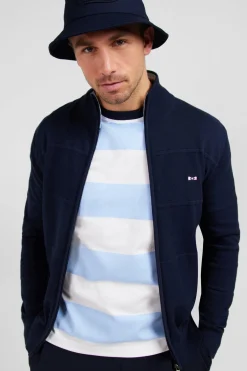 Cardigan Zippe Bleu Marine En Jeu De Maille