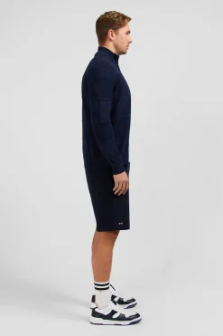 Cardigan Zippe Bleu Marine En Jeu De Maille