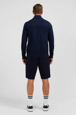 Cardigan Zippe Bleu Marine En Jeu De Maille