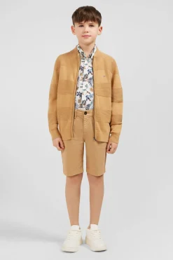 Cardigan Zippe En Coton Beige A Jeux De Maille