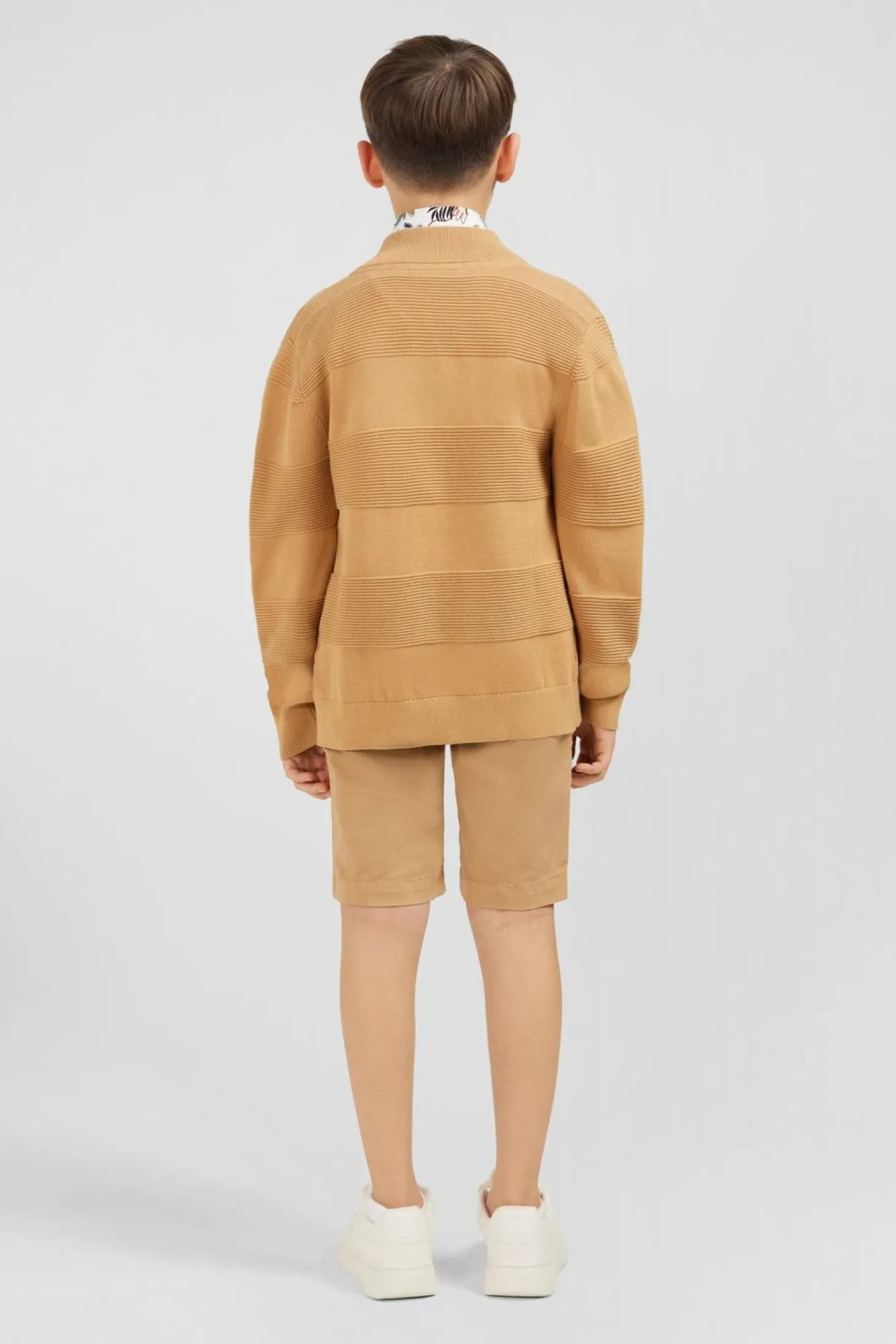 Cardigan Zippe En Coton Beige A Jeux De Maille