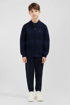 Cardigan Zippe En Coton Marine A Jeux De Maille