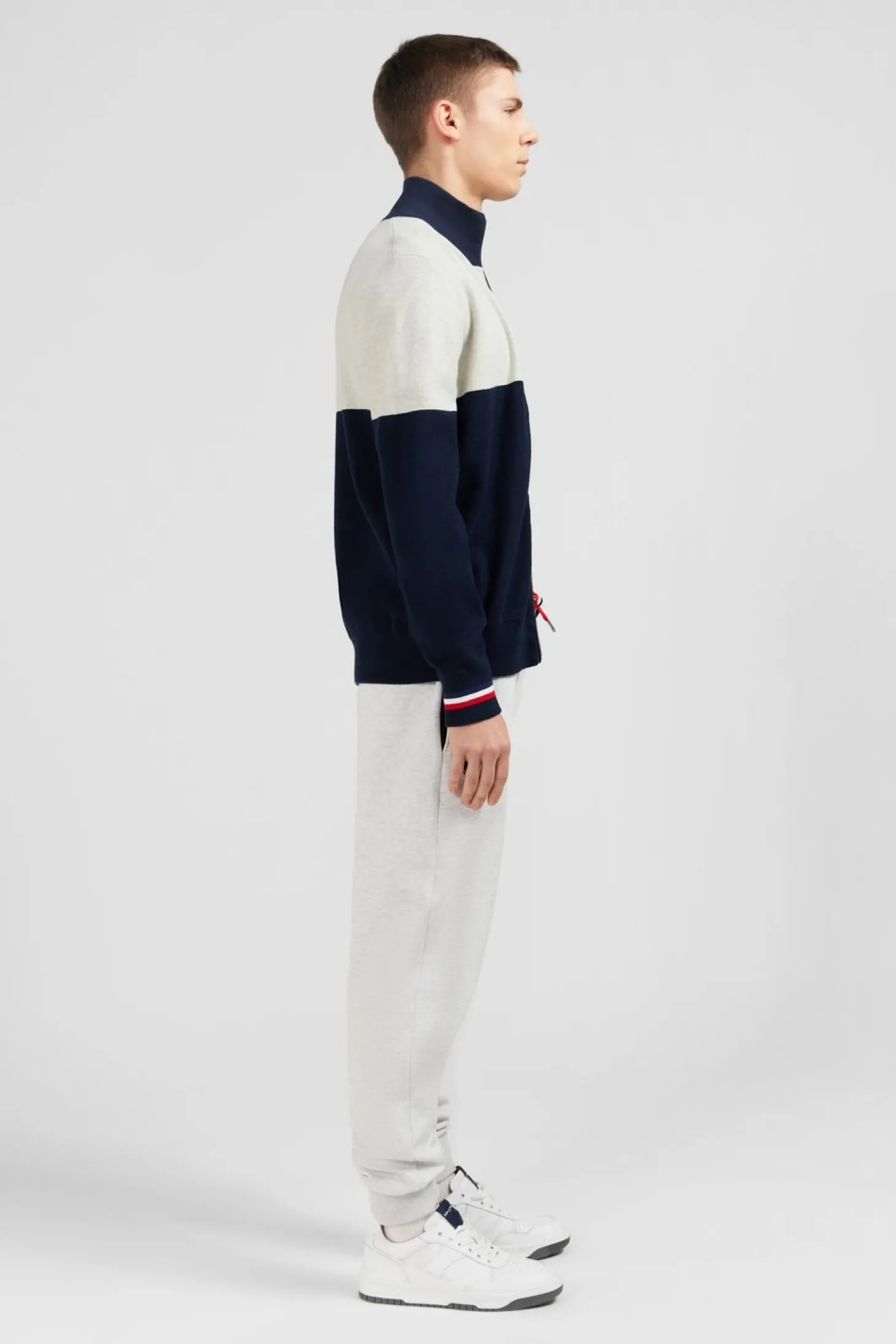 Cardigan Zippe Gris Colorblock