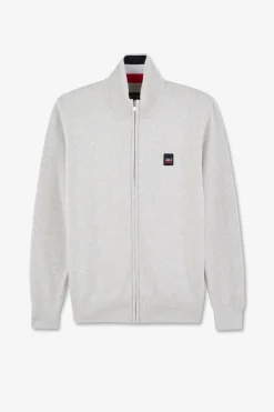 Cardigan Zippe Gris En Coton Embleme Tricolore