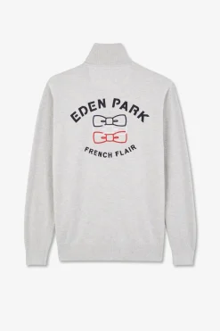 Cardigan Zippe Gris En Coton Embleme Tricolore
