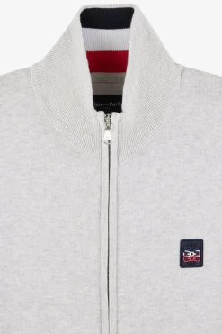 Cardigan Zippe Gris En Coton Embleme Tricolore