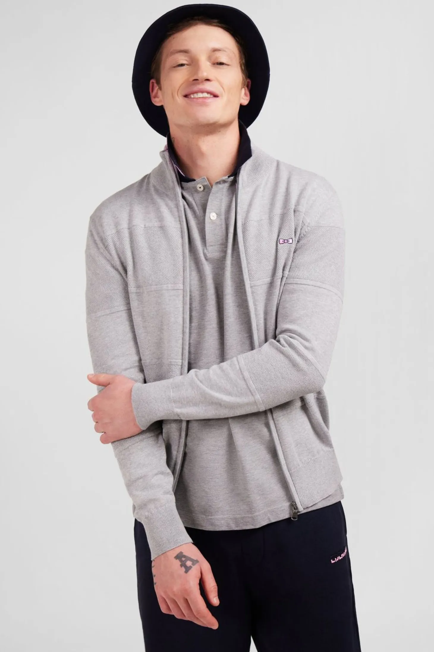 Cardigan Zippe Gris En Jeu De Maille