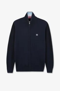 Cardigan Zippe Marine En Coton Embleme Tricolore
