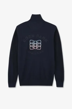 Cardigan Zippe Marine En Coton Embleme Tricolore