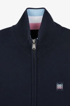 Cardigan Zippe Marine En Coton Embleme Tricolore