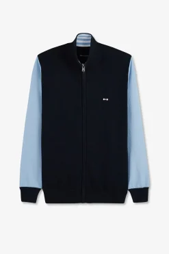 Cardigan Zippe Marine Et Bleu Numero 10