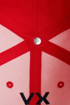 Casquette En Coton Bicolore Marine Et Rouge Embleme Coq