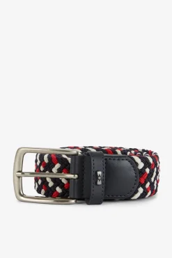 Ceinture Rouge Tressee Elastique Tricolore