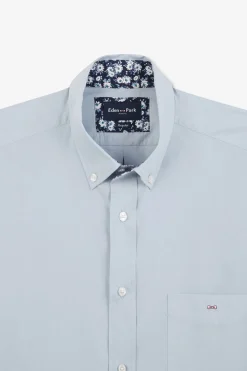 Chemise Bleu Clair A Coudieres Fleuries