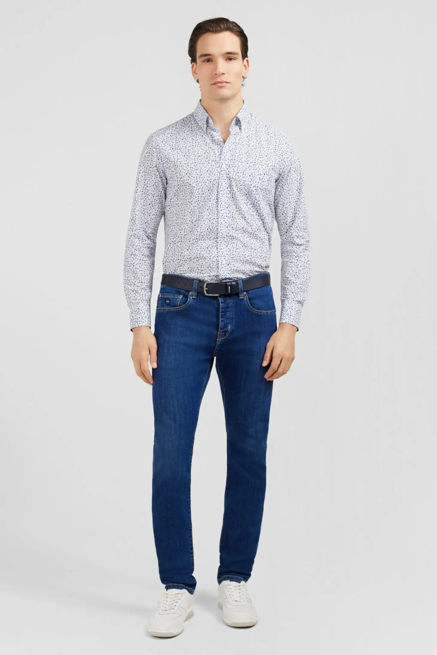 Chemise Bleu Clair A Micro Motif Fleuri