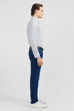 Chemise Bleu Clair A Micro Motif Fleuri