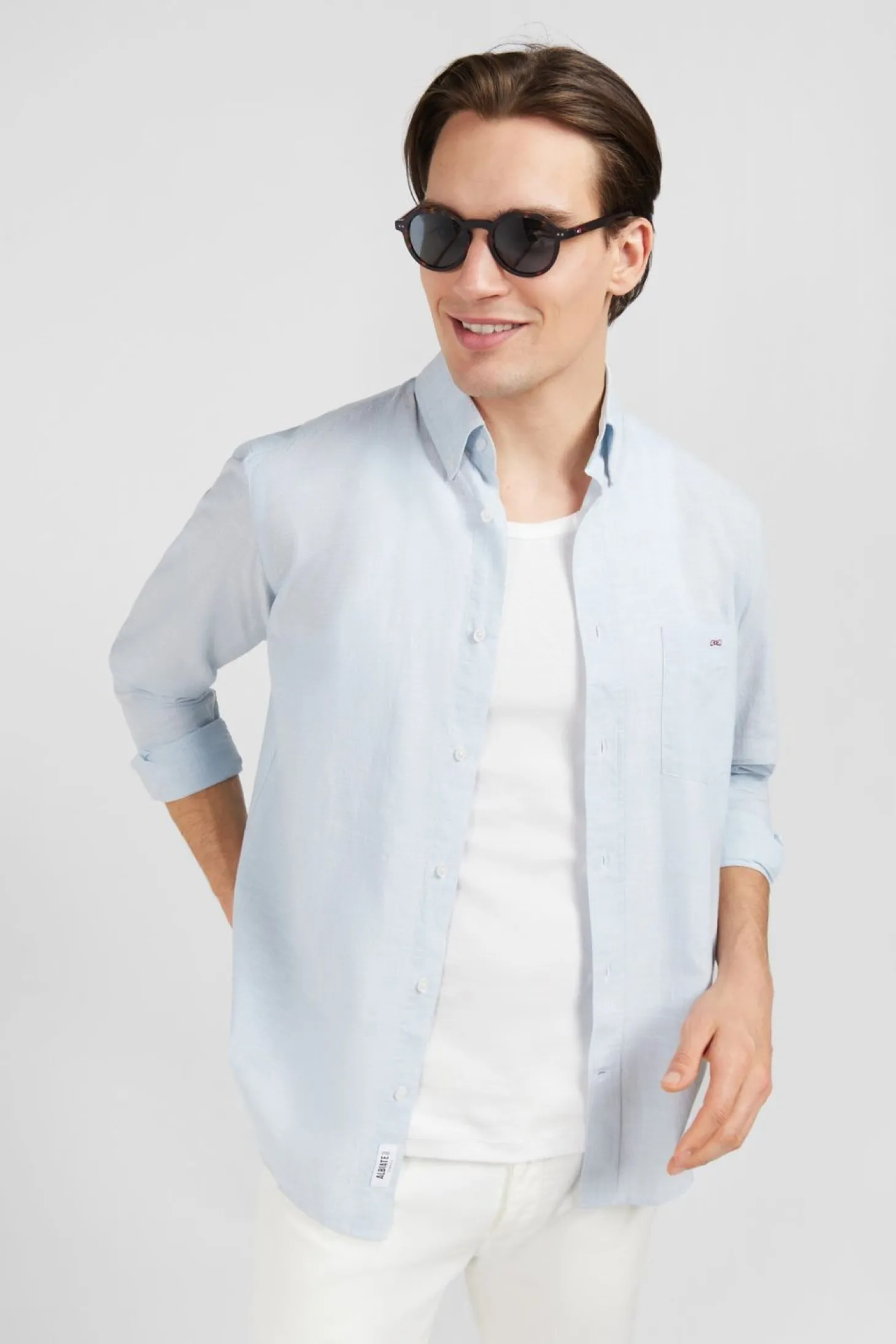 Chemise Bleu Clair En Coton Dobby