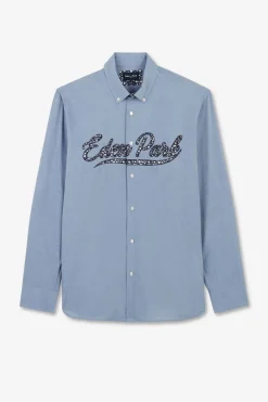 Chemise Bleue A Broderie Eden Park Fleurie