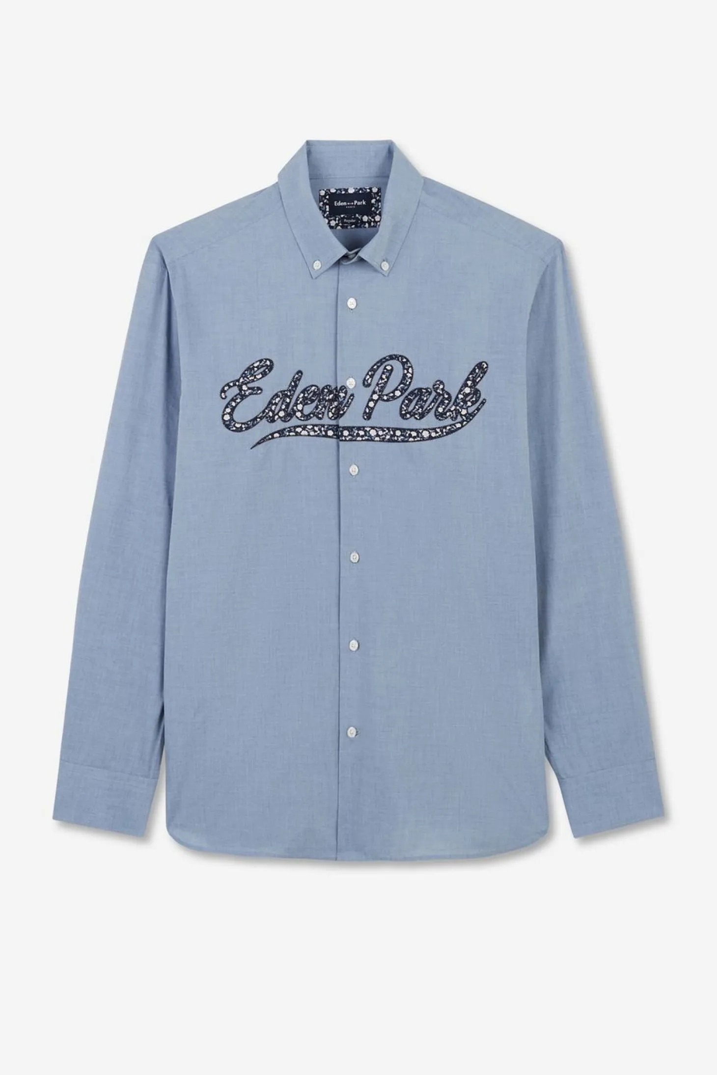 Chemise Bleue A Broderie Eden Park Fleurie