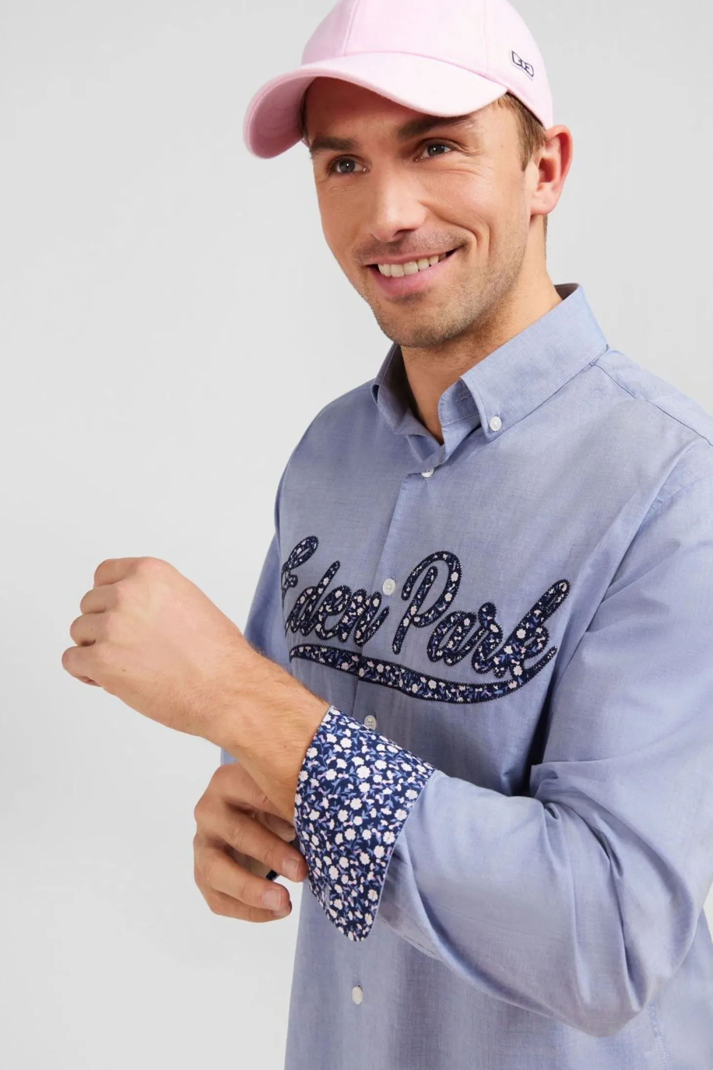 Chemise Bleue A Broderie Eden Park Fleurie