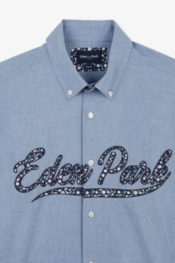 Chemise Bleue A Broderie Eden Park Fleurie