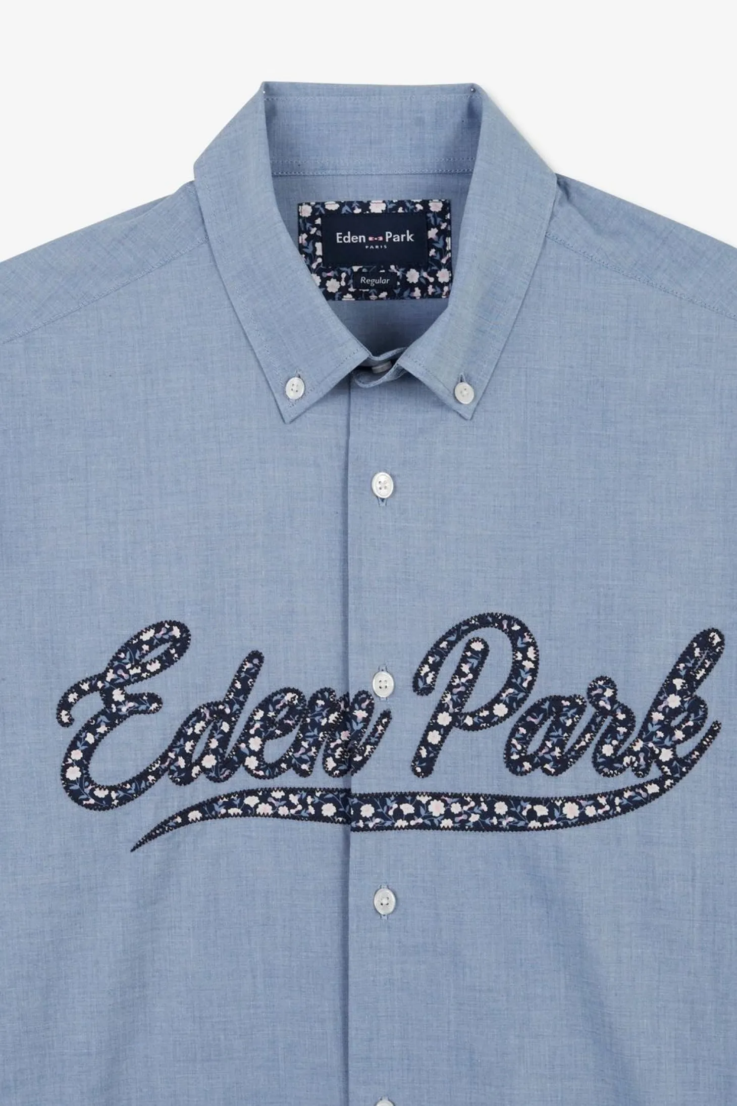 Chemise Bleue A Broderie Eden Park Fleurie