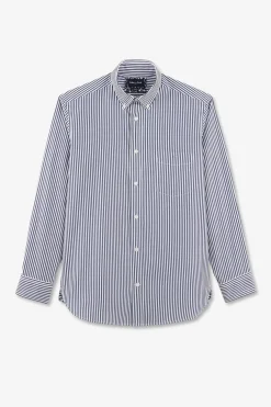 Chemise Bleue A Rayures Batons En Coton